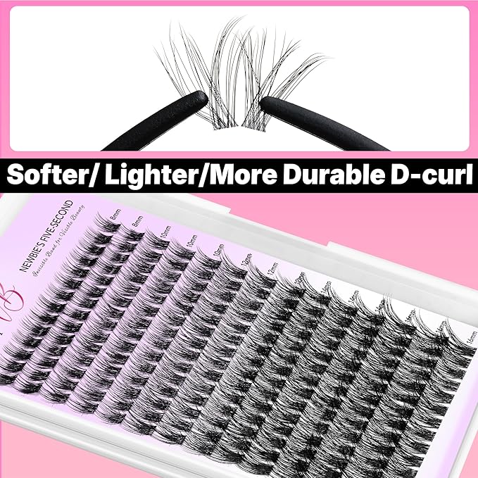 VEYESBEAUTY Lash Clusters Kit Individual Eyelash Extensions Thin & Invisible Band DIY False Eyelashes Newbie's Five-Second Series Wispy Lash Tray, Dreamy KIT with Bond&Seal Remover Applicator