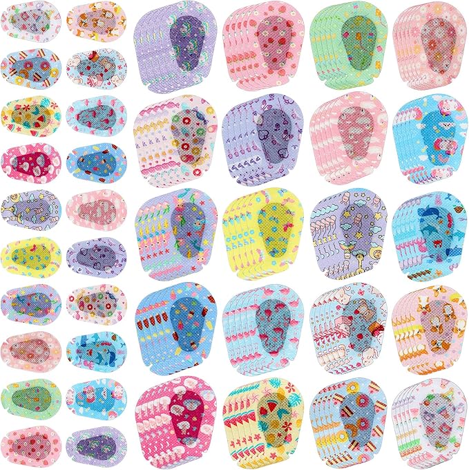 Copkim 100 Pcs Adhesive Eye Patches for Kids Girls Cute Toddler Eye Patch Bulk Colorful Breathable Cartoon Lazy Patch for Children Baby Light Blocking, 20 Styles, 3 x 2 Inches (Patterned)