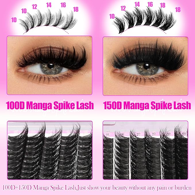 YIDUO Manga Lash Clusters Kit 481Pcs 3D Volume Fairy Cluster Eyelash Extensions Kit 100D+150D Wispy Lashes Clusters Anime Cosplay Individual Lash Clusters with Lash Bond and Seal | Removers