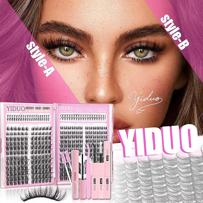 YIDUO Lash Clusters Kit 2 Styles Naturales Spiky Manga Clusters Lashes Extensions with Bottom Eyelash 368pcs 10-18mm Wispy Individual Lashes Kit with Bond and Seal|Tweezers|Removers|Lash Brush