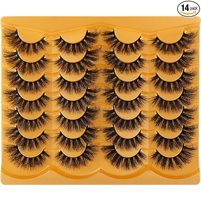 Lashes 20MM False Eyelashes Volume Faux Mink Lashes 14 Pairs Pack Dramatic Fake Eyelashes Wispy Cat-Eye Look Waterproof Strip Lashes That Look Like Extension, by TIMELABS