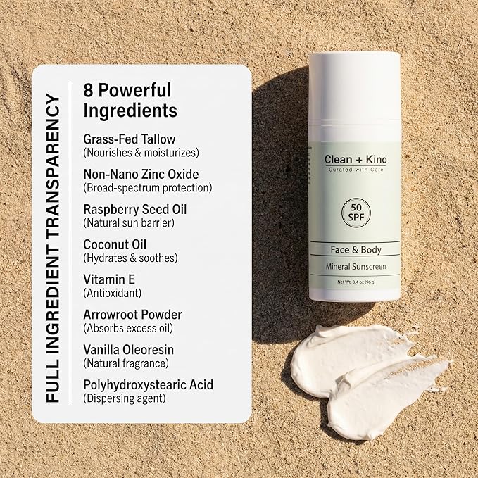 Tallow Sunscreen SPF 50 — Travel Size Mineral Sport Sunblock, Non-Nano Zinc Oxide, Reef-Safe, 80 Min Water-Resistant Body Protection (3.4 oz)