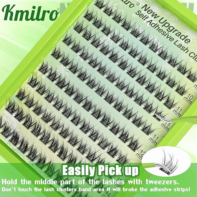 Self Adhesive Eyelashes 10-14mm Wispy Lash Clusters Pre-Glued No Glue Needed Reusable Waterproof Press on Lashes for Natural Look 110Pcs with Tweezers Easy Apply Beginner Friendly Kit