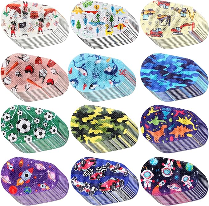 120 Pcs Adhesive Eye Patches for Kids Boys, 12 Styles Eye Patches Cute Boys Toddler Patch Bandages