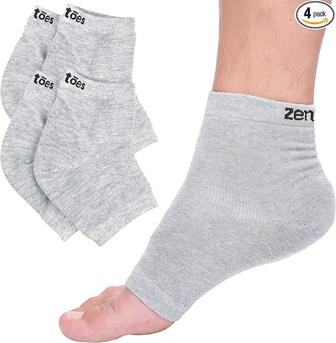 ZenToes Moisturizing Socks for Cracked Heel Treatment, Vitamin E, Olive Oil and Jojoba Oil Infused Heel Socks, Spa Gifts for Women, Relaxation Gifts for Women (Cotton Gray, Regular)