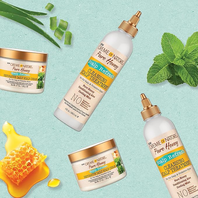 Creme of Nature Pure Honey Scalp Refresh Cleansing Scalp Treatment, No-Rinse Formula with Aloe, Mint & Honey, Dissolves Buildup & Refreshes Scalp, 8 oz