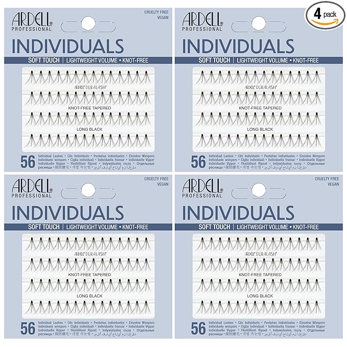 Ardell Individual Lashes Soft Touch - Long Black, Knot-Free False Eyelashes, Natural Look DIY Eyelash Extensions, 56 Lash Clusters Per Pack