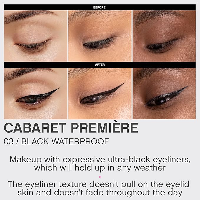 Vivienne Sabó Cabaret Premiere Waterproof Eyeliner Pen – Felt Tip Liquid Eyeliner, Matte Long Wear Eye Liner, Smudge-Proof Quick-Dry Precision Line Formula, Easy Removal, Black, 0.04 fl oz