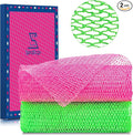 2 Pieces African Net Sponge – Real Authentic Exfoliating Bath Sponges for Silky Smooth Skin, Deep Cleansing Mesh for Full Body, Quick-Drying & Travel-Friendly (Rose Green)