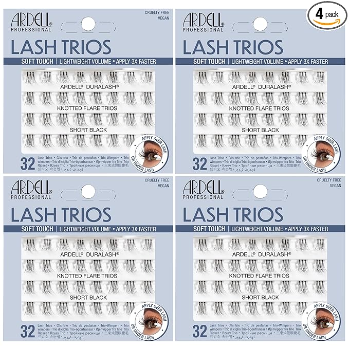 Ardell Soft Touch Trios Individual False Eyelashes - DIY Lash Clusters, Lightweight & Reusable Eyelash Extensions, Black, 4 Pack