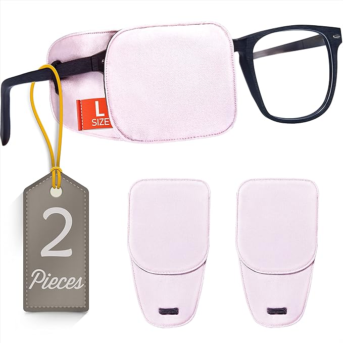 Astropic 2Pcs Large Silk Eye Patches for Adults Kids Big Glasses to Cover Either Eye (Large, English Rose Pink)