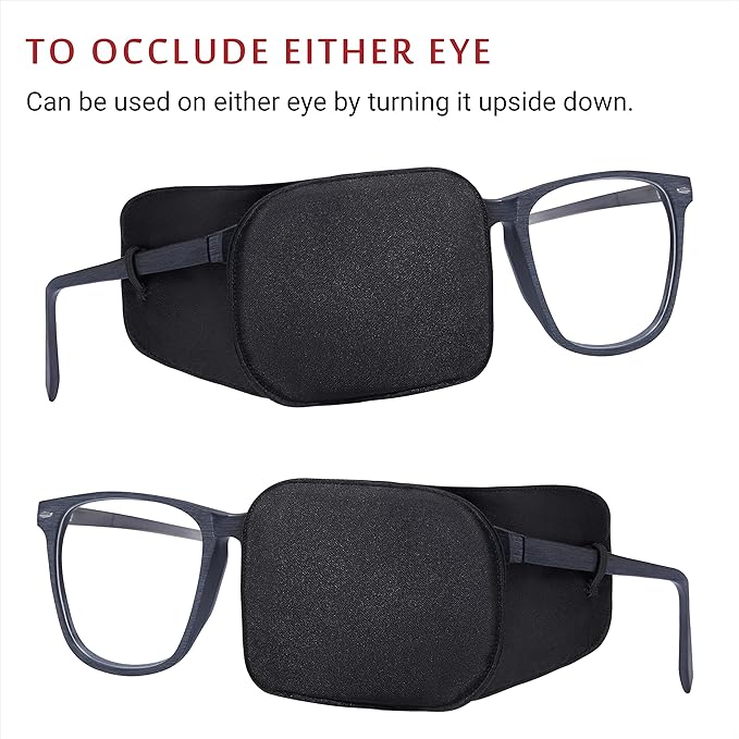 Astropic 2Pcs Large Silk Eye Patches for Adults Kids Big Glasses to Cover Either Eye (Large, Black)