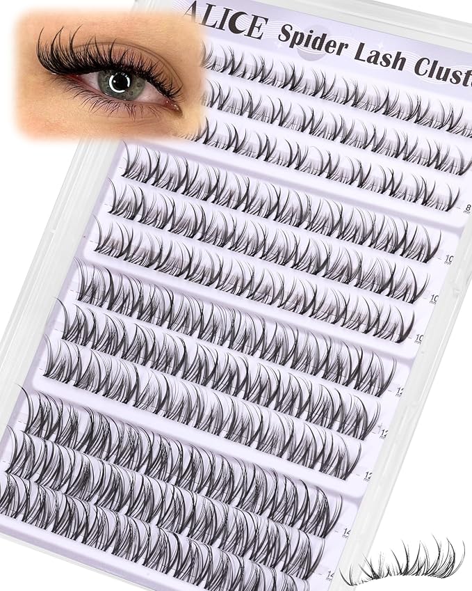 Spider Lash Clusters Natural Wispy Eyelash Clusters 8-14mm Invisible Band CC-Curly Cluster Eyelash Extensions Lash Extensions DIY Clear Band Individual Spider Lashes by ALICE