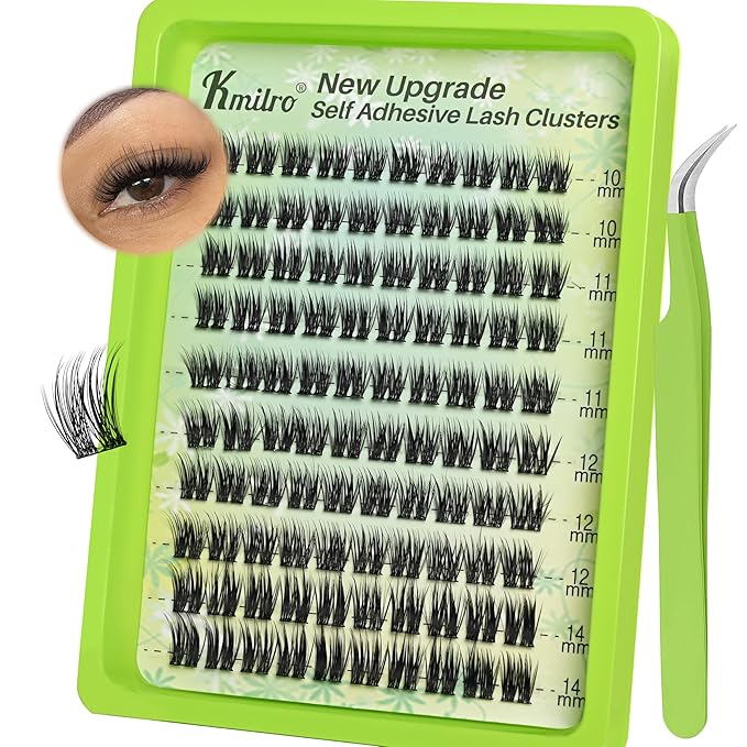 Self Adhesive Eyelashes 10-14mm Wispy Lash Clusters Pre-Glued No Glue Needed Reusable Waterproof Press on Lashes for Natural Look 100Pcs with Tweezers Easy Apply Beginner Friendly Kit