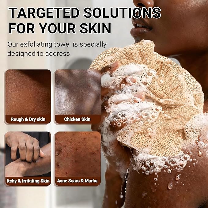 African Net Sponge Authentic for Exfoliating - Extra Knots for Deep Cleansing & Back Scrubbing - Body Scrubber Washcloth for Women & Men - Daily Shower Exfoliator for Smooth, Glowing Skin(Gold)
