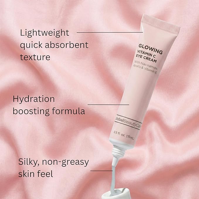 Global Beauty Care Glowing Vitamin C Eye Cream – Radiant Under Eye Treatment to Support Smooth Looking Skin with Niacinamide, AHA & Vitamin E, Antioxidant Care for Dark Circles, 0.5 fl oz (Pack of 3)