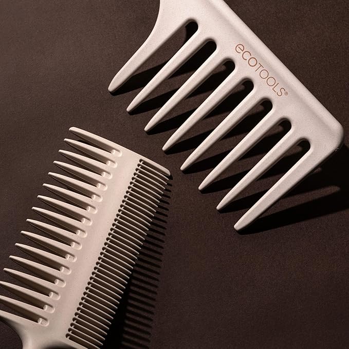 EcoTools Double-Sided Hair Comb, Wide-Tooth & Narrow-Tooth Sides For Detangling & Styling, Sectioning Tip, Bamboo Hair Comb for All Hair Types, Anti-Breakage, Vegan & Cruelty-Free, 1 Count
