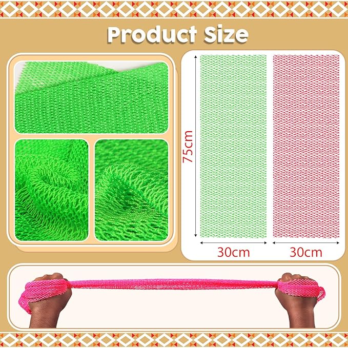 2 Pieces African Net Sponge – Real Authentic Exfoliating Bath Sponges for Silky Smooth Skin, Deep Cleansing Mesh for Full Body, Quick-Drying & Travel-Friendly (Rose Green)
