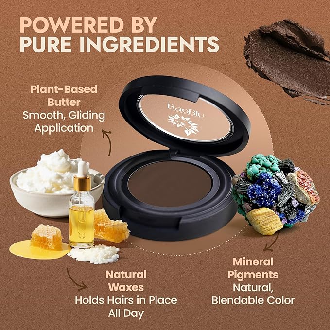 Organic Tinted Eyebrow Pomade, Dark - Water & Smudge-Proof Sculpting Eyebrow Wax for Shaping, Defining & Filling - Long-Lasting 18-Hour Hold - Easy-to-Apply, Vegan & Cruelty-Free - Made in USA