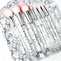Travel Makeup Brush Set for Girls,Grey White Transparent Unique Liquid Flows Handle with Fan Lip Eye Shadow Blender Eyebrow Brush Sets for Kids Girls Lady Gift Present