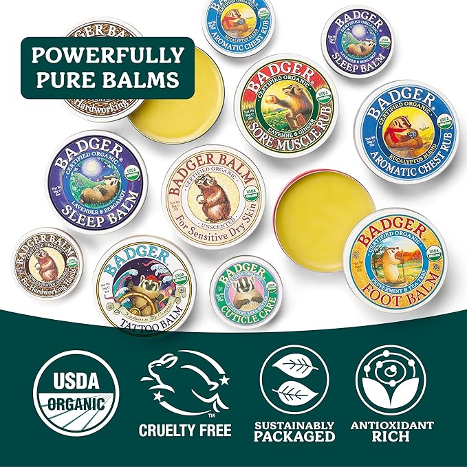 Badger Balm Unscented, 100% Organic Olive Oil & Beeswax, Fragrance Free Hand Cream, Long Lasting Sensitive Skin Moisturizer, 2 oz Tin, 2-Pack