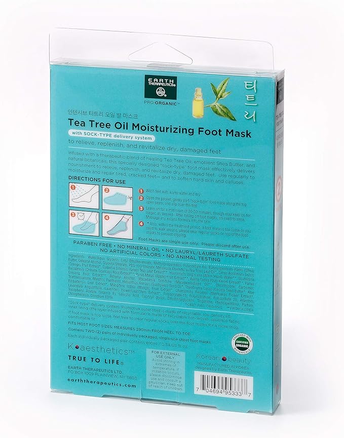 Earth Therapeutics Tea Tree Oil Moisturizing Foot Mask - 2 Pack (2 Pairs)