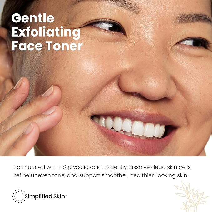Glycolic Acid Toner for Face - 8% Facial Toning Solution - Hydrating, Anti-Aging, Exfoliates Skin with AHA, Aloe Vera, & Rosemary Extract for Women & Men - 8 Fl Oz