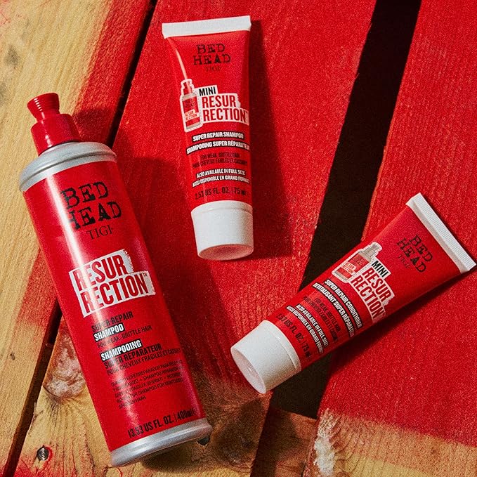 Bed Head by TIGI Resurrection Super Repair Shampoo Travel Mini – Repairing shampoo for dry, brittle and damaged hair with added moisture and nourishment, 2.53 fl oz (Pack of 2)
