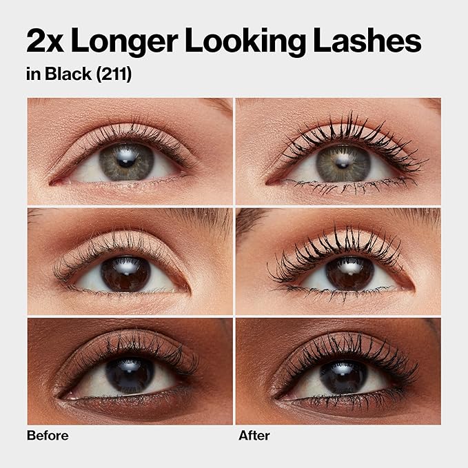 Revlon ColorStay Xtensionnaire Lengthening Lash Serum and Mascara In One, Tapered Brush for 2X Longer Looking Eyelashes, Infused with Pro Vitamin B5, Smudge-Proof, 211 Black Waterproof (Pack of 2)