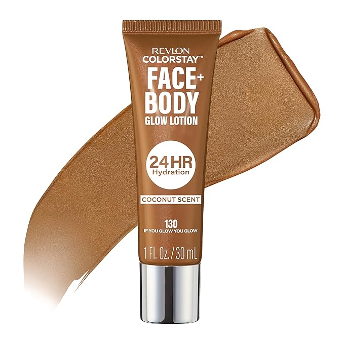Revlon ColorStay Face & Body Glow Lotion, Hydrating Glow Moisturizer, 24HR Hydration, Illuminating Luminizing Shimmer, 130 If You Glow You Glow