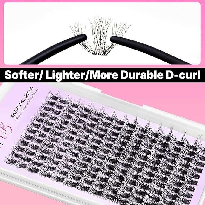 VEYESBEAUTY Lash Clusters Individual Eyelash Extensions Thin & Invisible Band DIY False Eyelashes for Self-application Newbie's Five-Second Series Wispy Lash Tray, Bomb 8-16mm Mixed Length