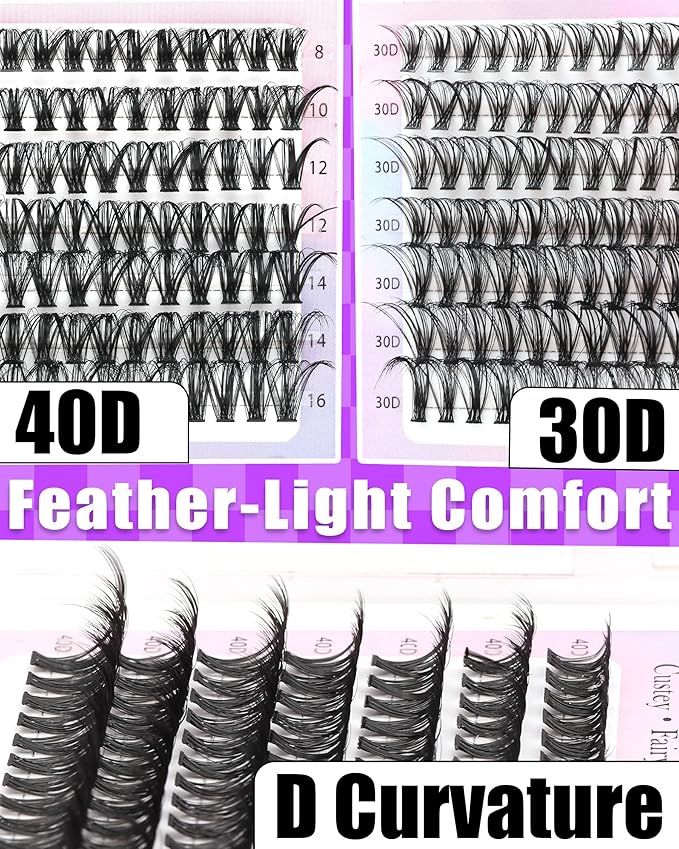 YIDUO Lash Extension Kit 30D+40D+50D+60D Cluster Lashes Extension 8-16mm, Wispy Individual Lashes with Bond,and Seal, Remover & Tweezers, DIY Eyelash Extensions for Beginners pestañas postizas