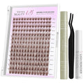 VEYESBEAUTY Dreamy Brown Lash Clusters Kit Individual Lash Extensions Newbie's Five-Second DIY Dramatic Volume Eyelash Wispy Faux Mink Lash Mixed Length Tray with Bond & Seal, Applicator at Home