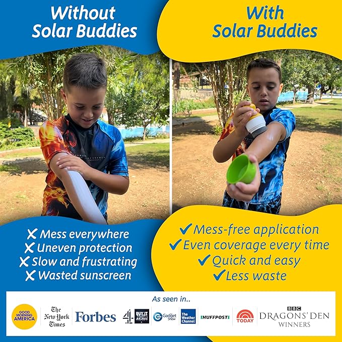 Solar Buddies Sunscreen Applicator - Single Purple - Refillable Roll on Sponge Sunscreen, Suncream & Lotion Applicator For Kids, Adults & Families - Holds 3.4fl oz, Perfect Size for Travel