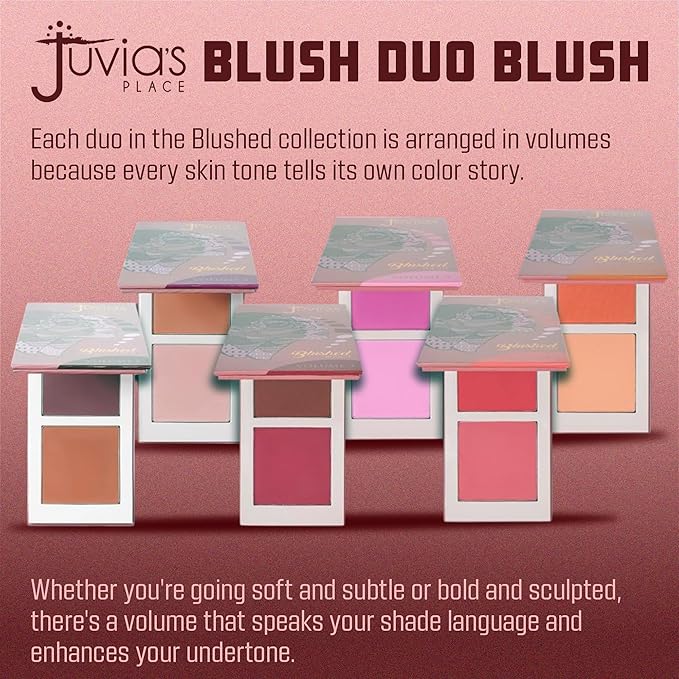 Juvia's Place Blushed Duo Blush - Two Tone Pigmented Buildable Pressed Mineral Powder - Rosy Natural Cheeks Matte Fresh Finish for All Skin Color -Volume1