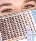 Brown Lash Clusters Kit Fairy Eyelash Clusters Natural Lash Extensions Kit Wispy Cluster Eyelash Extensions 3D Dark Brown Individual Eyelashes with Lash Bond and Seal, Tweezers CC-Curly 8-16MM 144PCS