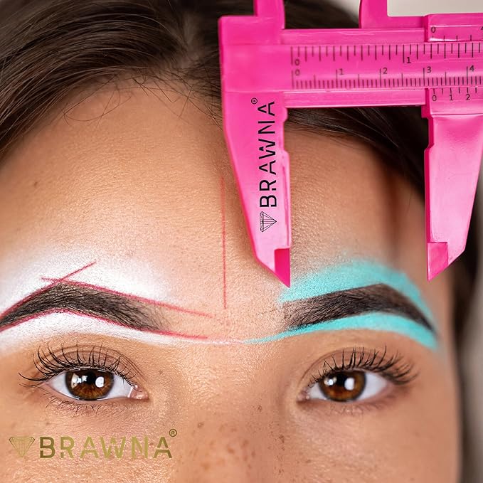 BRAWNA 1 Pc Brow Pro Measuring Tool - Double Scale Eyebrow Ruler for Microblading - Eyebrow Mapping - Caliper Vernier - PMU Supplies - Eyebrow Calipers Ruler Plastic- Pink