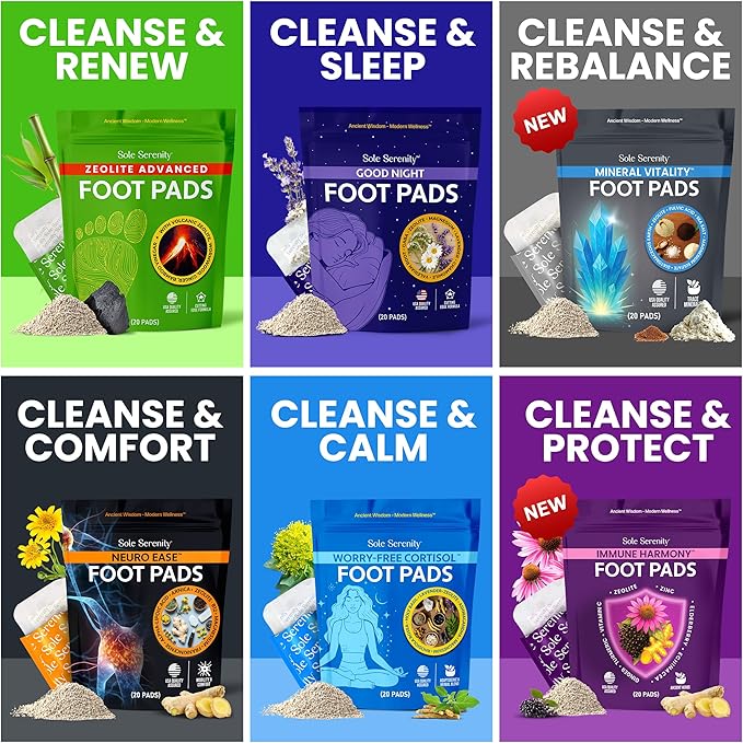 Sole Serenity Foot Pads with Trace Minerals, Zeolite, Fulvic Humic Acid, Magnesium, Silica, Diatomaceous Earth, Sea Salt, Zinc (20 Pads)