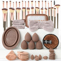 MULTIONS56PCS Makeup Brush Set with Sponge for Foundation, Concealer & Eyeshadow – Complete Brown Travel Kit for Flawless Application and Easy Portability