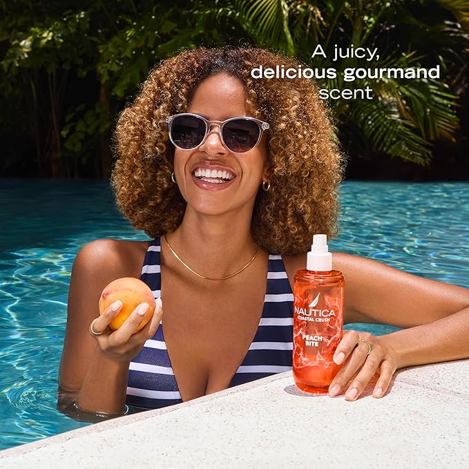 Nautica Peach Bite, a Refreshing Gourmand Hair & Body Mist for Women, Notes of Peach Iced Tea, Peony, and Blond Woods Accord, Long Lasting, 8.0 fl oz
