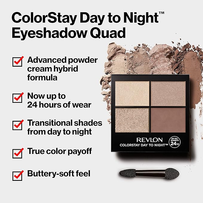 REVLON ColorStay Day to Night Eyeshadow Quad, Longwear Shadow Palette with Transitional Shades and Buttery Soft Feel, Crease & Smudge Proof, 575 Exquisite, 0.16 oz