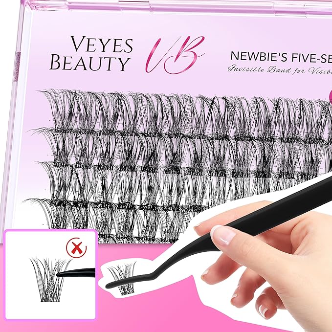 VEYESBEAUTY Lash Clusters Individual Eyelash Extensions Thin & Invisible Band DIY False Eyelashes for Self-application Newbie's Five-Second Series Wispy Lash Tray, Boldeye 16mm Single Length