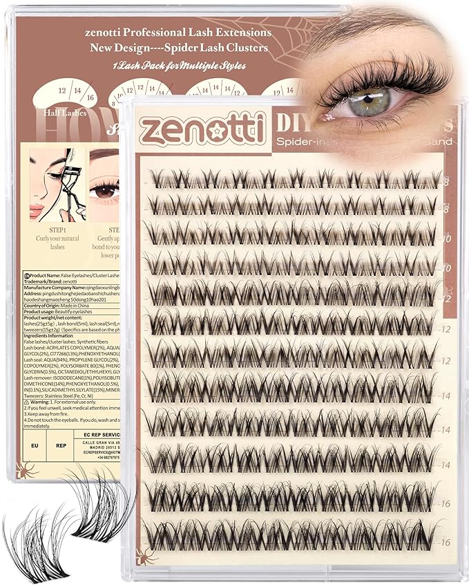 Natural Lash Clusters Spider Lashes Cluster Breeze Wispy Cluster Eyelash Extensions Venus Individual Lashes with Invisible Clear Band DIY Lash Extension for Lash Beginners 8-16mm D Curly by zenotti