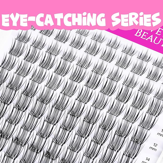 VEYESBEAUTY Sweetie Lash Clusters Kit Individual Lash Extensions Eye-Catching Series DIY Dramatic Eyelash Wispy Faux Mink Lash Mixed Length Tray with Bond & Seal, Applicator at Home