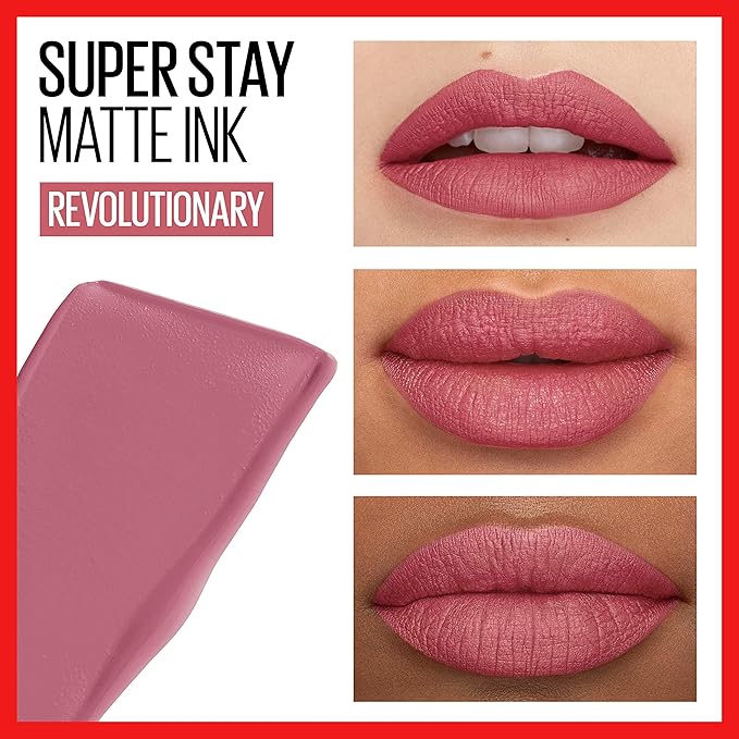 MAYBELLINE Super Stay Matte Ink Liquid Lipstick Makeup Bundle with Shades Lover and Revolutionary, Long Lasting High Impact Color, Up to 16H Wear, 1 Count Each