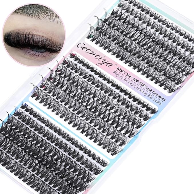 Natural Lash Clusters 8-16MM Wispy Lash Extensions 30D+40D+50D Cluster Eyelash Extensions 360Pcs Wispy Individual Eyelashes by Geeneiya
