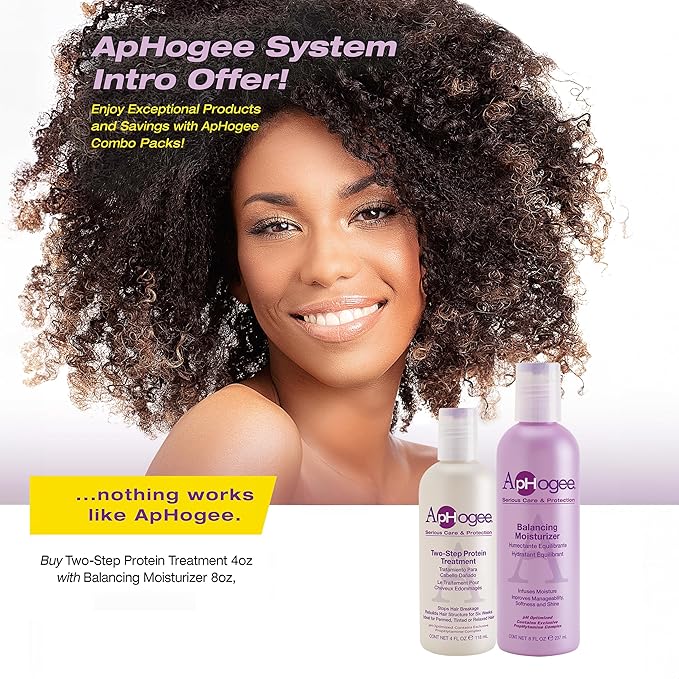 Aphogee Hair Care Double Bundle – Two-Step Protein Treatment (4 fl oz) & Balancing Moisturizer (8 fl oz)