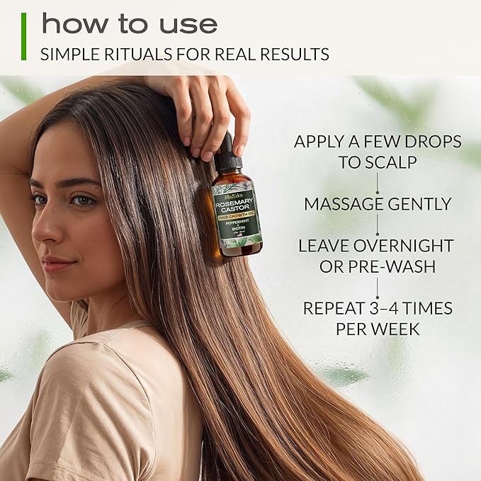 Ella & Eden Hair Growth Oil with Rosemary, Castor, Peppermint Oils & Biotin - Dry Scalp Treatment - Strengthening, Repairing, Soothing - 2 Fl Oz Glass Bottle