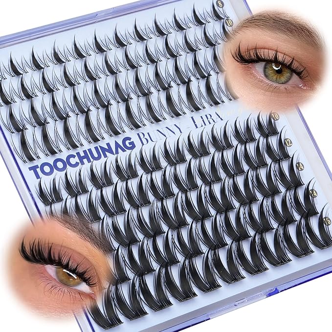 TOOCHUNAG Manga Lash Clusters Wispy Eyelash Clusters DIY Cluster Eyelash Extensions with 2 Viral Invisible Band Cluster Lashes (8-14mm Natural Fairy & 10-16mm Volume Bunny)