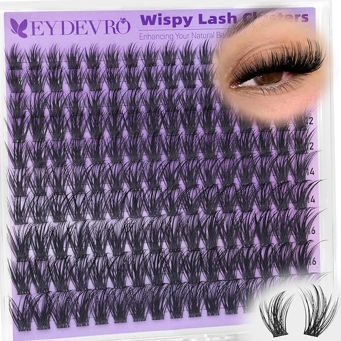 EYDEVRO Wispy Lash Clusters Natural Eyelash Clusters 9-18mm CD Curl Cluster Eyelash Extensions DIY Lash Extensions Individual Lashes 160 Pcs Cluster Lashes